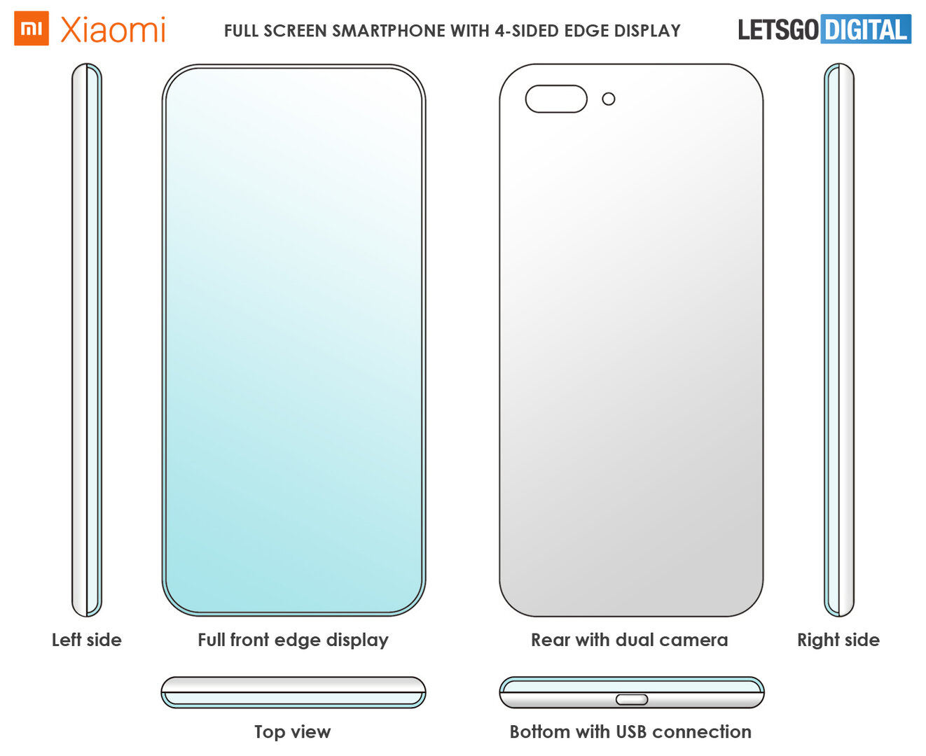 Zeichnungen des Xiaomi-Smartphones aus dem Patent