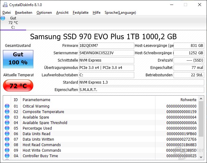 Samsung 970 Evo Plus im Testmuster