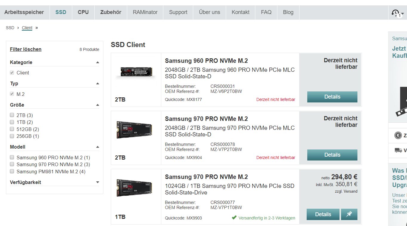 Händler listen Samsung SSD 970 Pro mit 2 TB