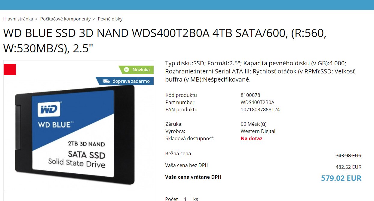 WD Blue 3D NAND SSD mit 4 TB bei Händlern