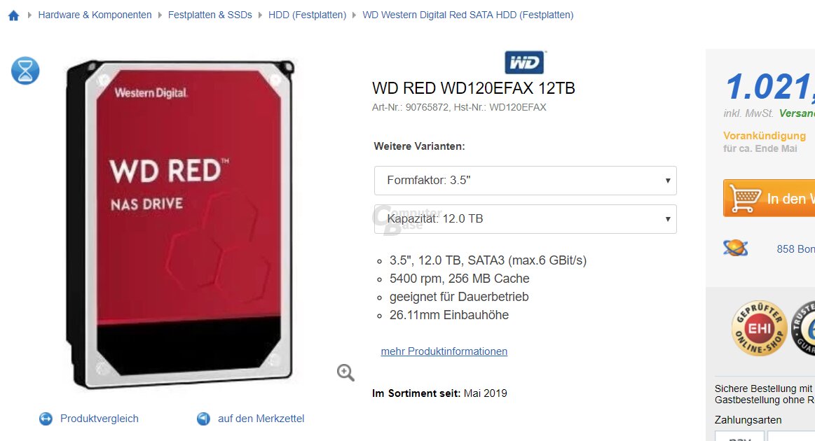 WD Red 12TB (WD120EFAX) im Handel
