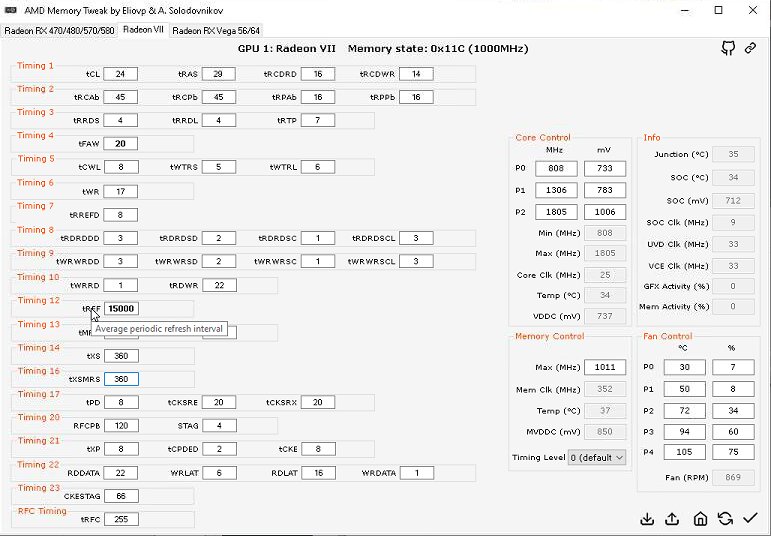 AMD Memory Tweak [Radeon VII] (Bild: Eliovp (GitHub))
