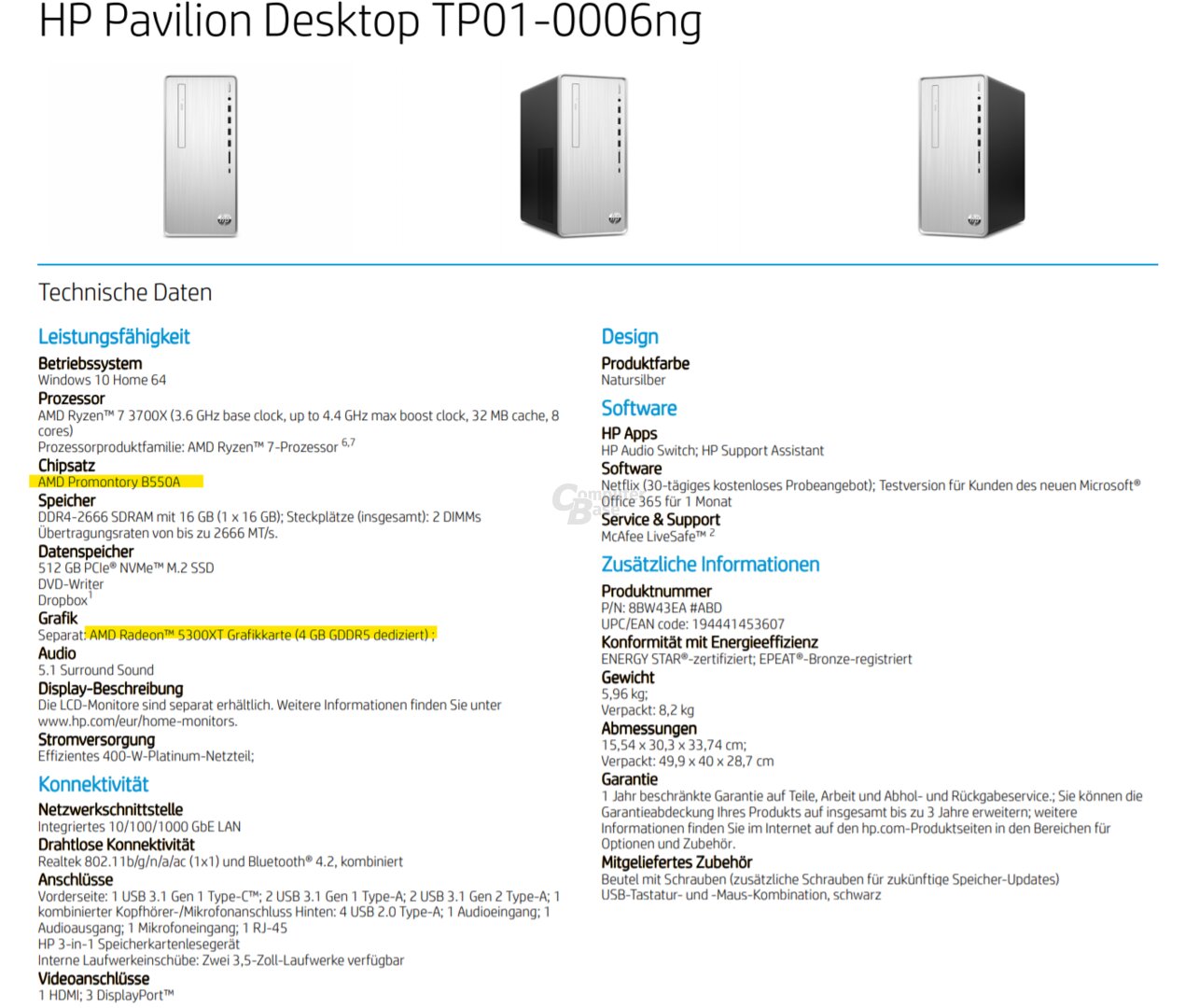 HP-Desktop-PC mit AMD B550 und Radeon RX 5300XT