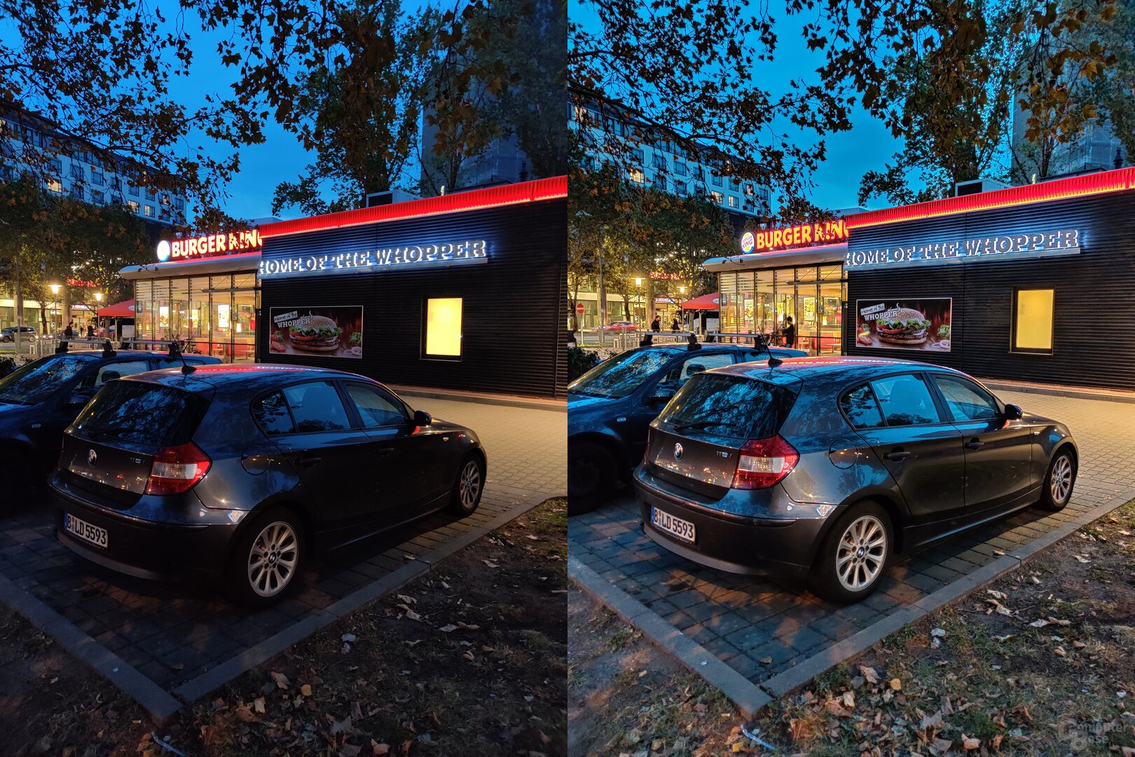 OnePlus 7T mit Nachtmodus (rechts)