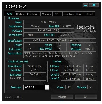 AMD Ryzen 9 3900 in CPU-Z ...