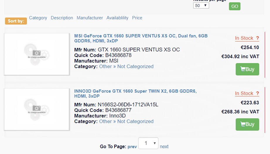 Preisangaben zur GeForce GTX 1660 Super