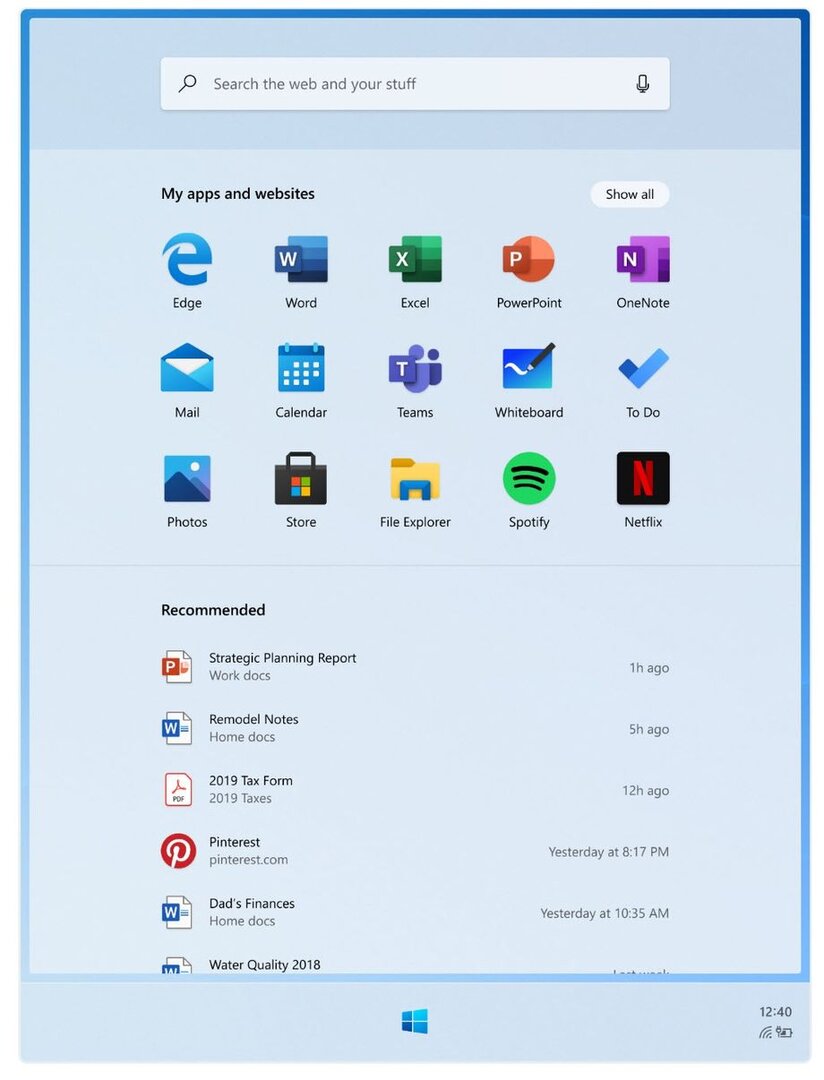 Windows 10X con nuevo menú de inicio (