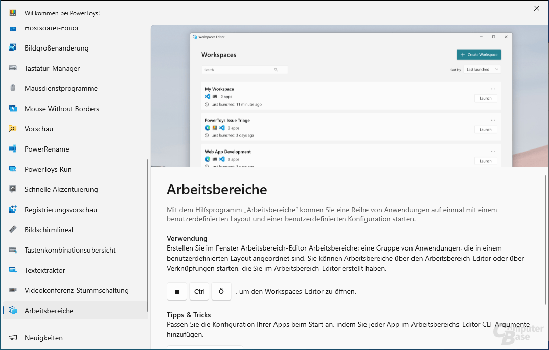 PowerToys – Workspaces (Arbeitsbereiche)