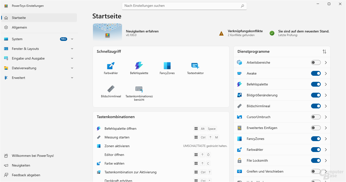 PowerToys – Startseite der Einstellungen