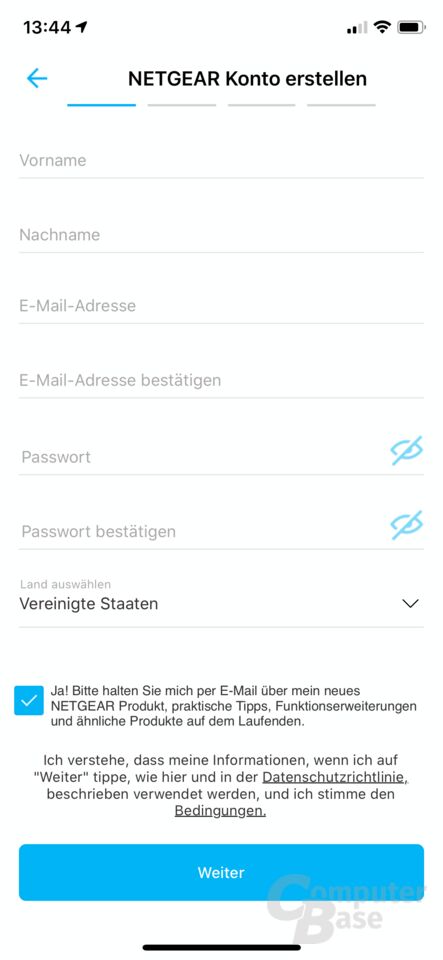 Ersteinrichtung in der Netgear Orbi-App