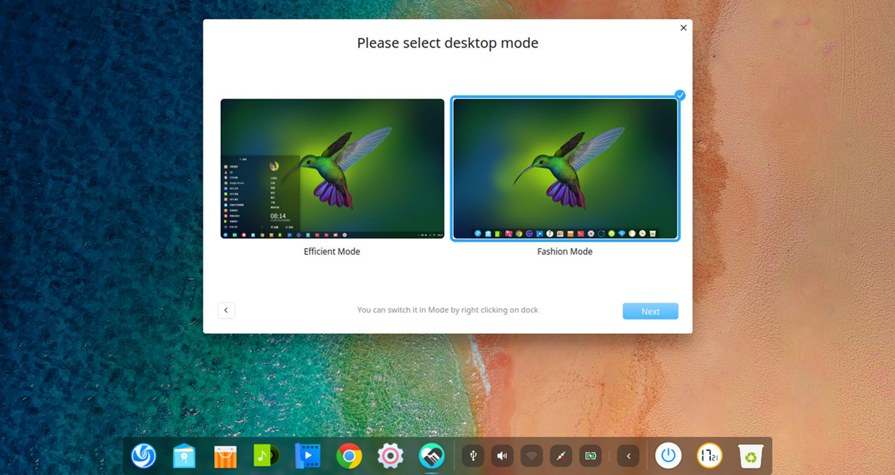 Die Desktop-Umgebung erlaubt einen einfachen Wechsel der Modi