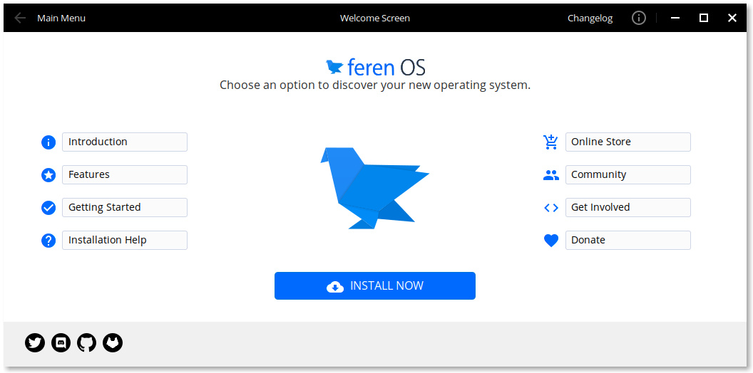 Der „Welcome Screen“ nach der Installation von feren OS 2019.12