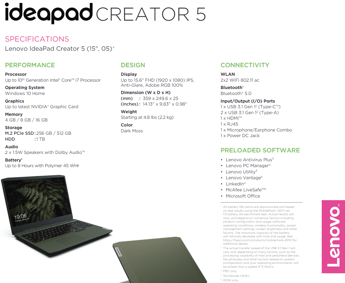 Spezifikationen: Lenovo IdeaPad Creatror 5