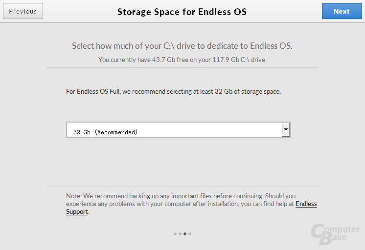 Der Installationsprozess von Endless OS über den Windows-Installer