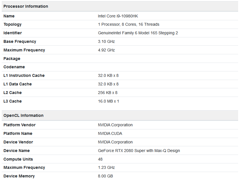 Nvidia GeForce RTX 2080 Super Max-Q und Intel Core i9-10980HK