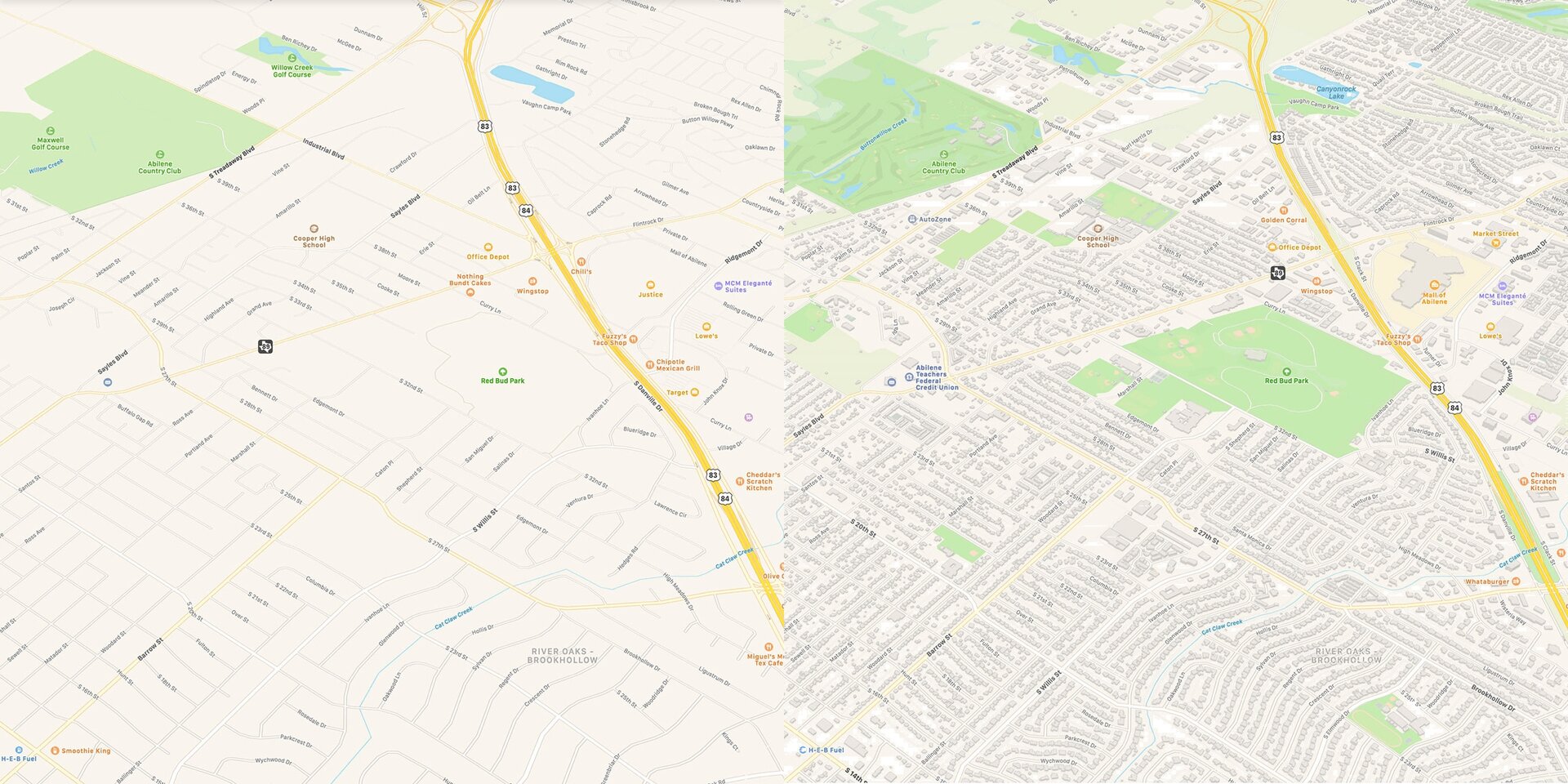 Detailgrad bei alter und neuer Version von Apple Maps