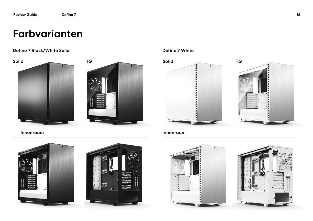 Define 7: Vier Farbvarianten schwarz/weiß und weiß (Bild: Fractal Design)