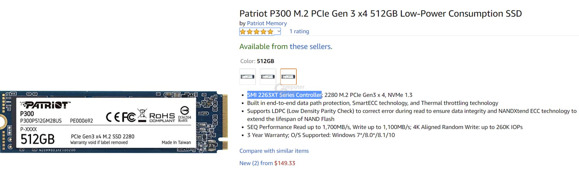 Patriot P300 mit SMI-Controller bei Amazon.com