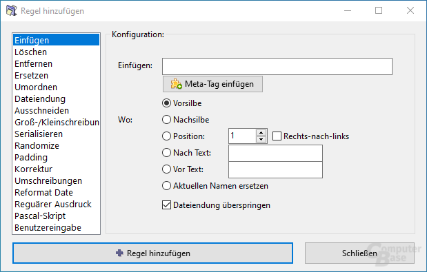 ReNamer – Regel hinzufügen