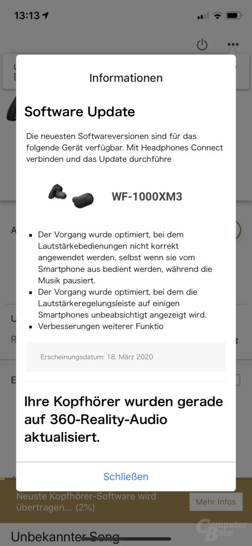 Sony Headphones-App mit WF-1000XM3