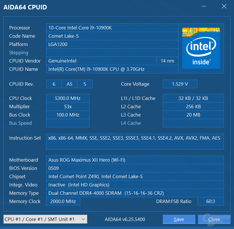 Intel Core i9-10900K übertaktet und mit DDR4-4000