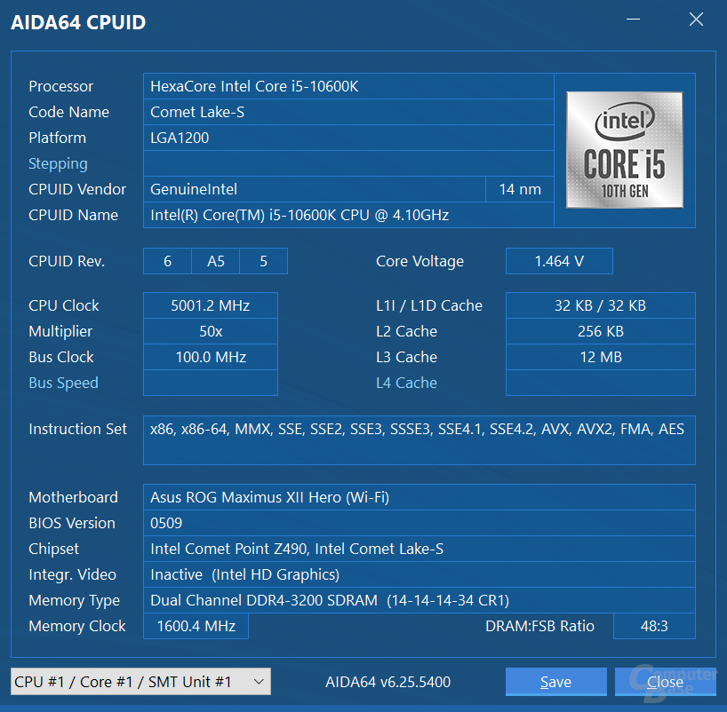 Intel Core i5-10600K übertaktet