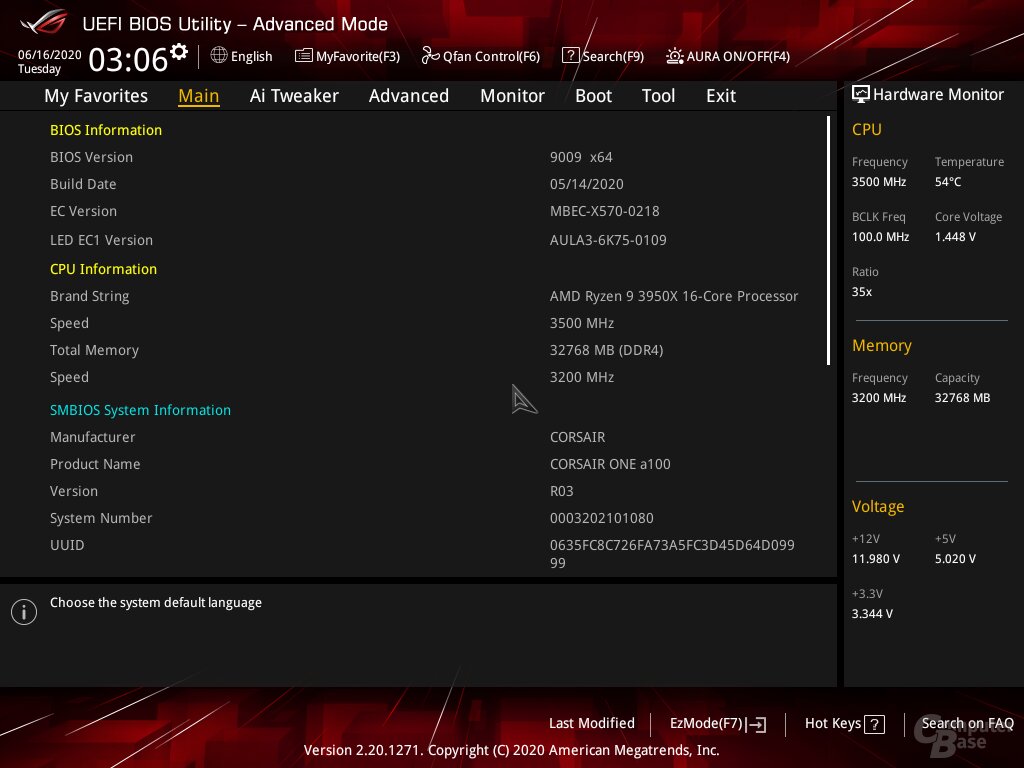 Die Werkseinstellungen im BIOS des Asus ROG Strix X570-I Gaming