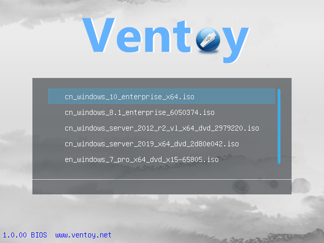 Ventoy (BIOS) – Windows 10 ISO files