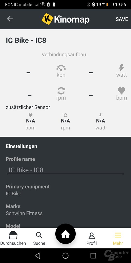Kinomap unter Android erkennt das IC8, liefert aber keine Drehzahl