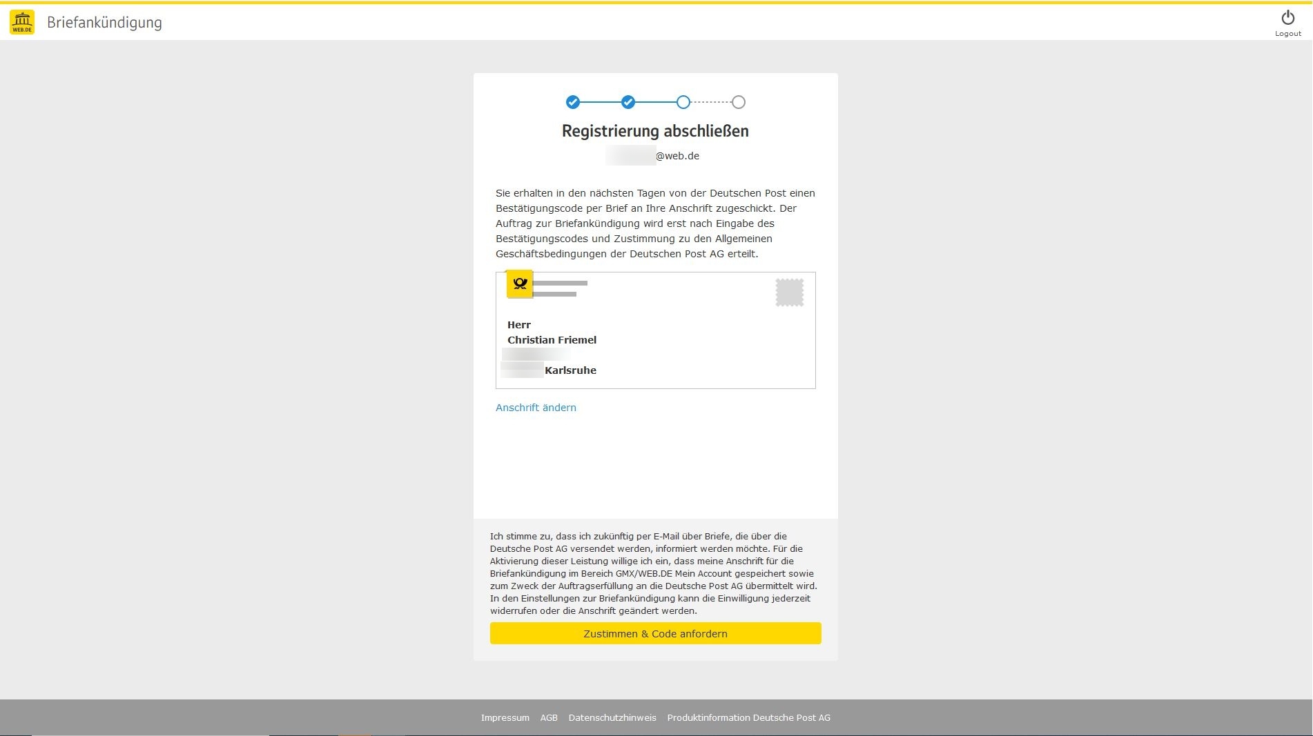 Registrierungsprozess – Schritt 2