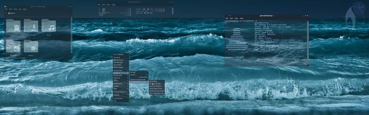 BunsenLabs Linux („Lithium“) mit Openbox 3.6.1 ist stark anpassbar (Bild: BunsenLabs Linux)