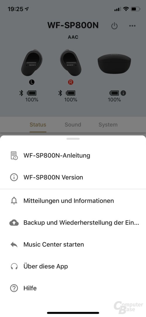 Sony Headphones-Connect-App mit WF-SP800N