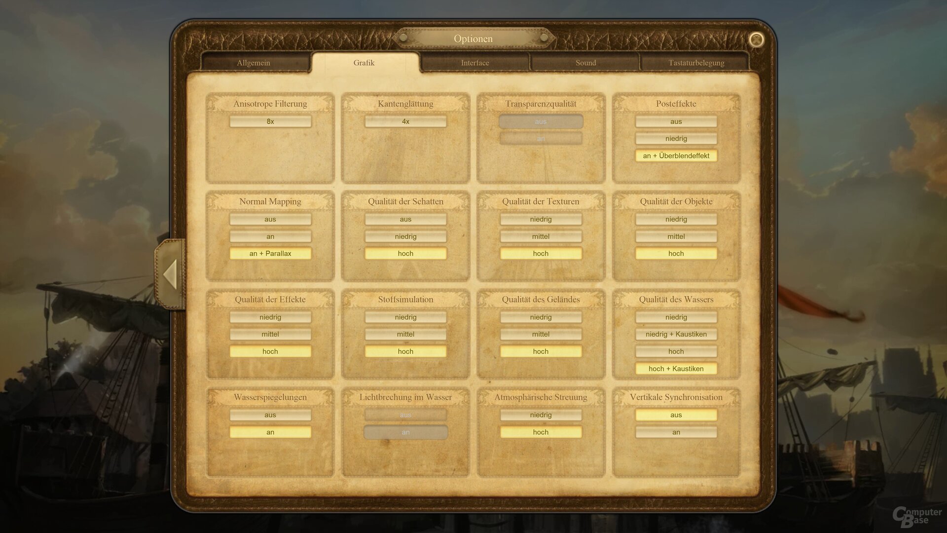 Das Grafik-Menü von Anno 1404 History Collection