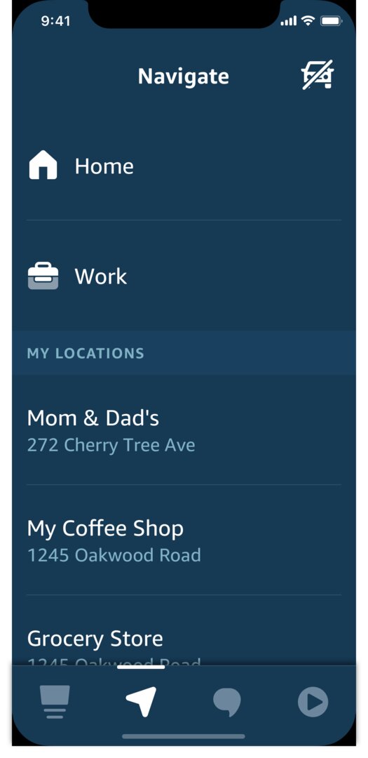 Alexa-App mit Auto-Modus: Navigation