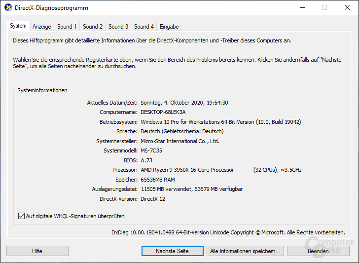Einen Bericht aus dem Windows-Diagnose-Tool („DxDiag“) ist Pflicht
