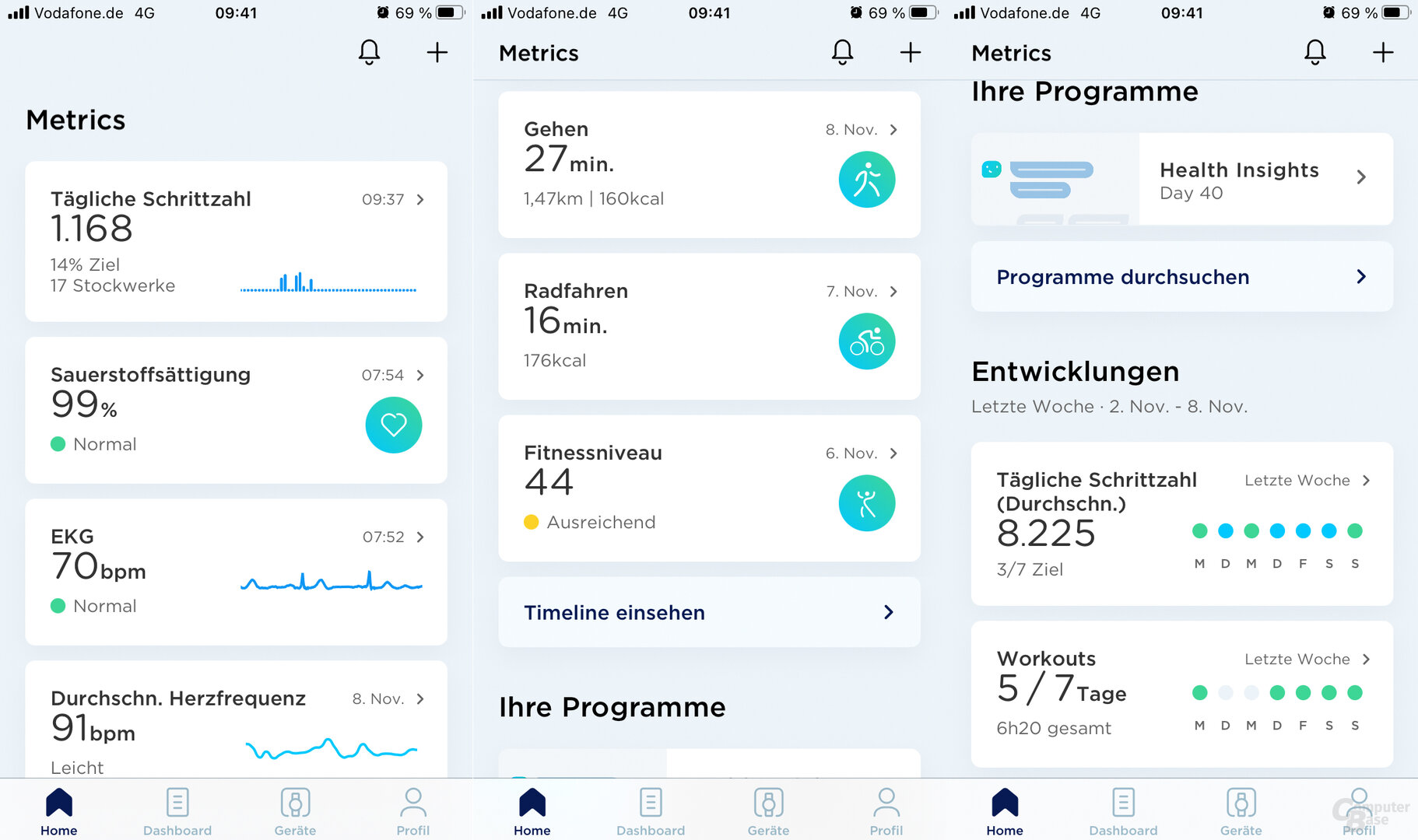 Withings Health Mate App: Home-Bildschirm
