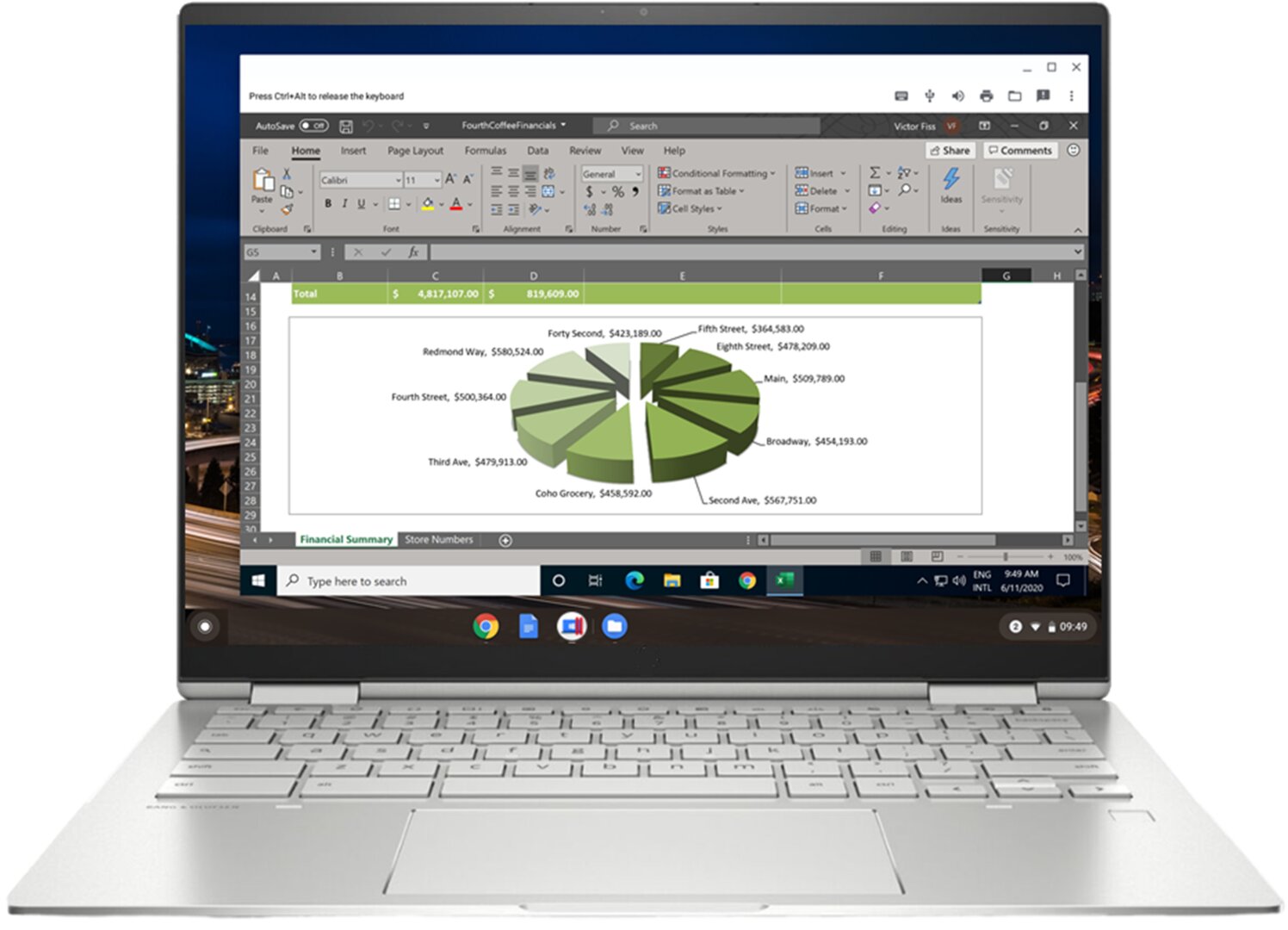 Microsoft Excel für Windows auf Chrome OS in Parallels Desktop for Chromebook Enterprise