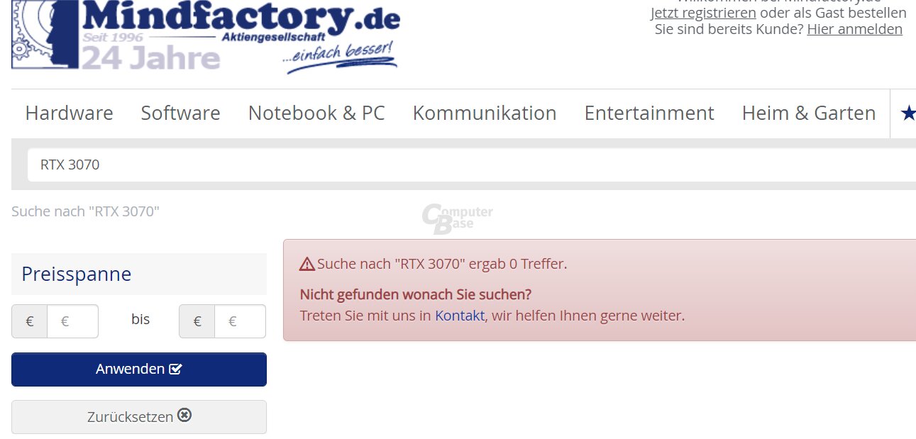 GeForce RTX 3070 nicht verfügbar