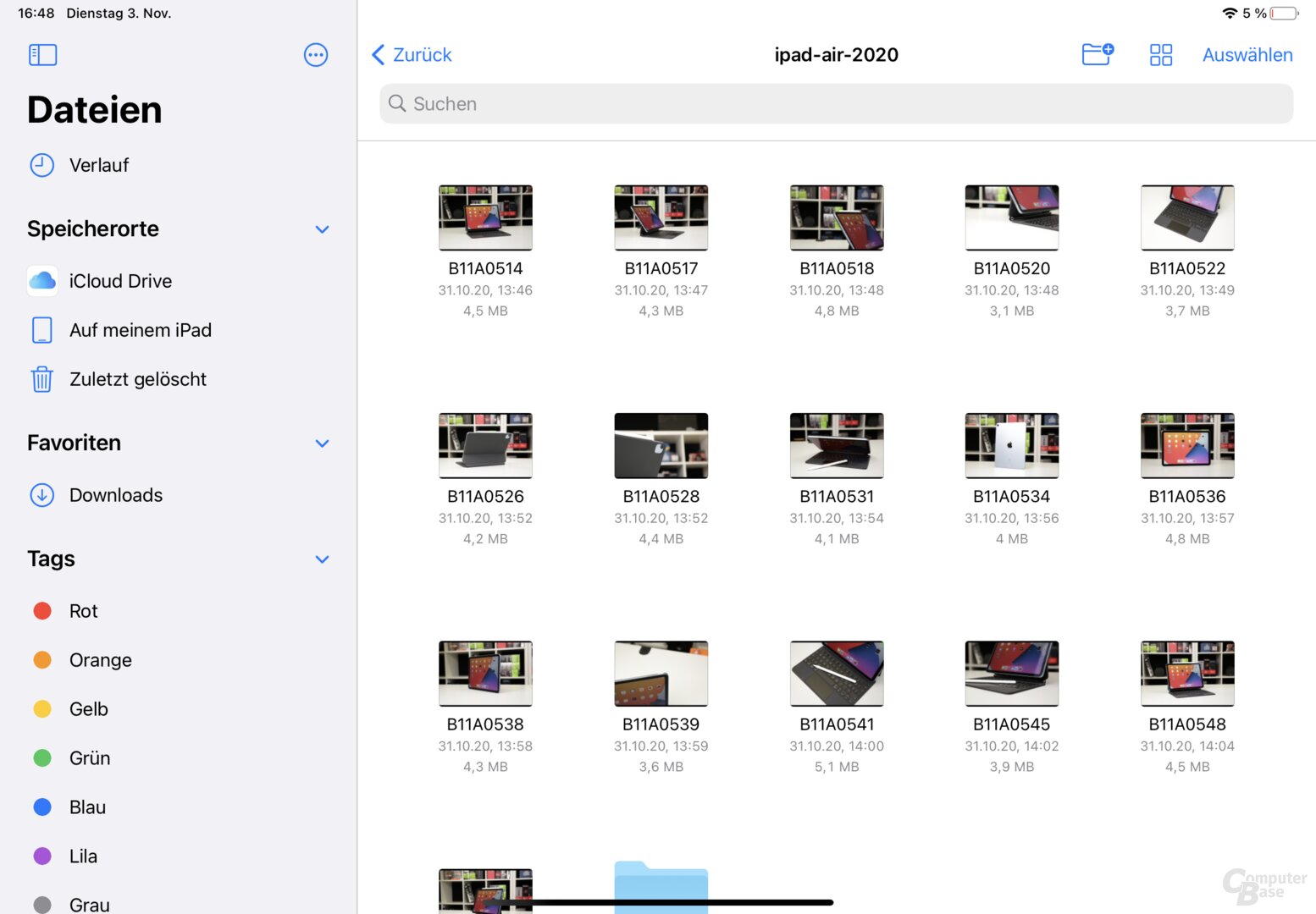 Apples Dateien-App mit Fotos der Kamera vom USB-Typ-C-Stick