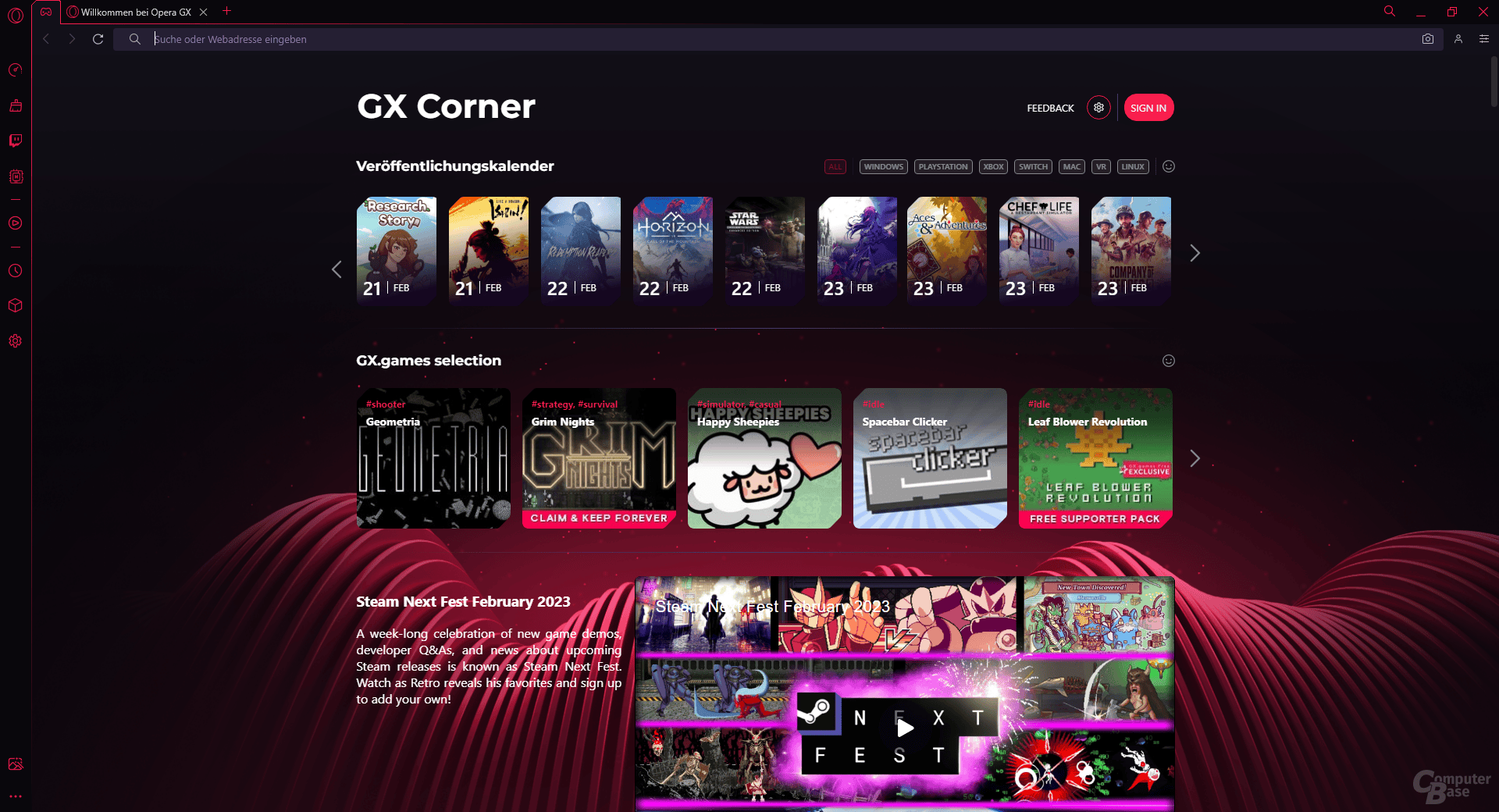 Opera GX – GX Corner