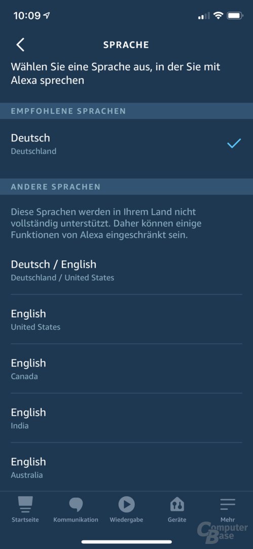 Dynamische Sprachauswahl in der Alexa-App