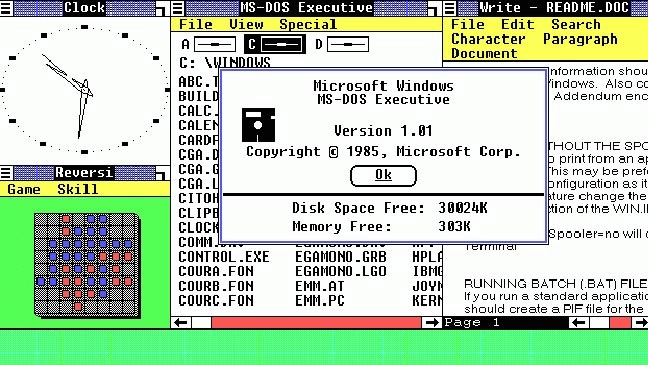Der erste „Desktop“ von Windows 1.01