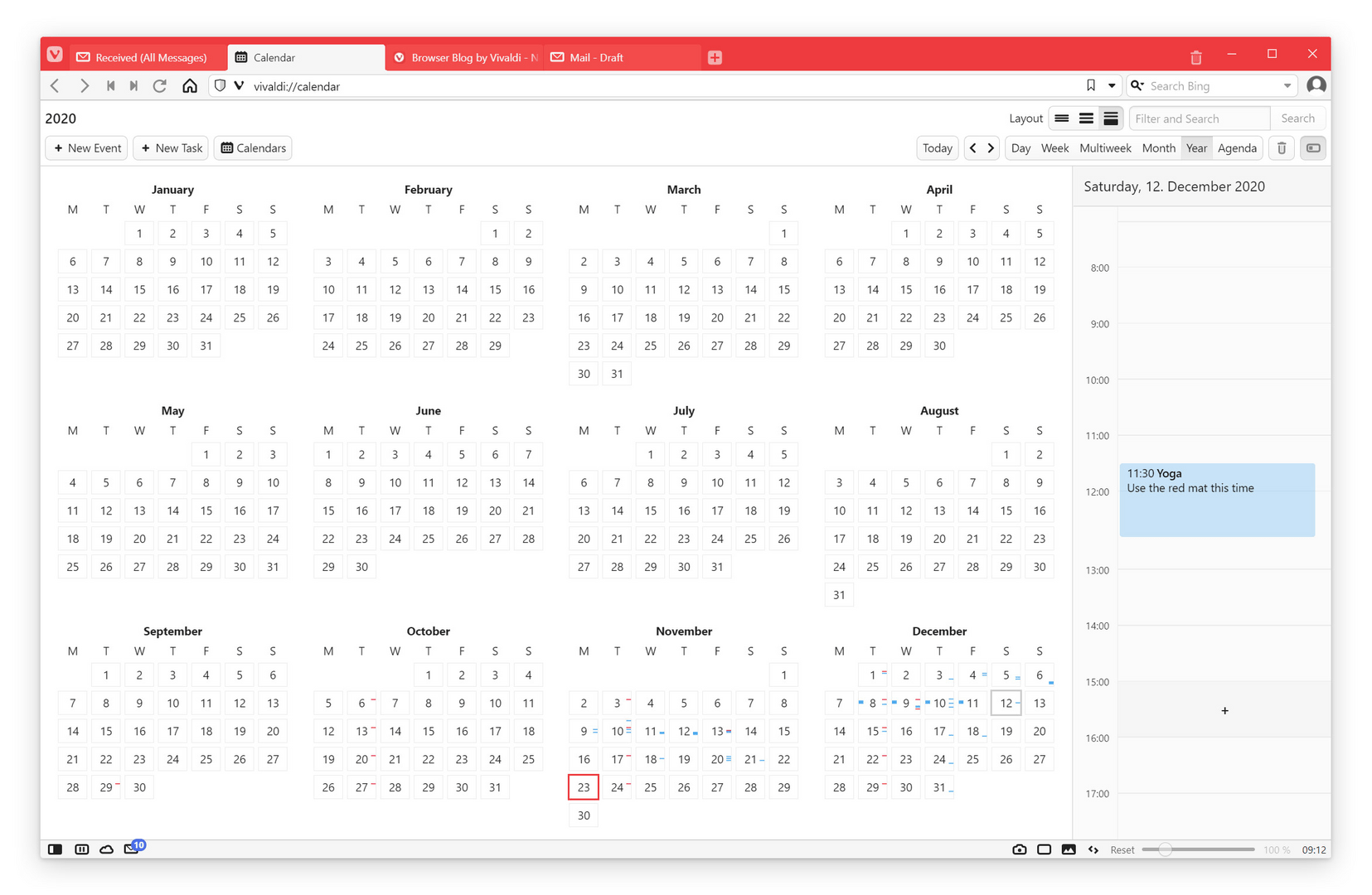 Kalender in Vivaldi Mail