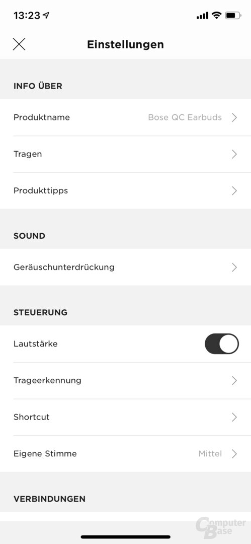 Neue Lautstärkeoption in der Bose-Music-App