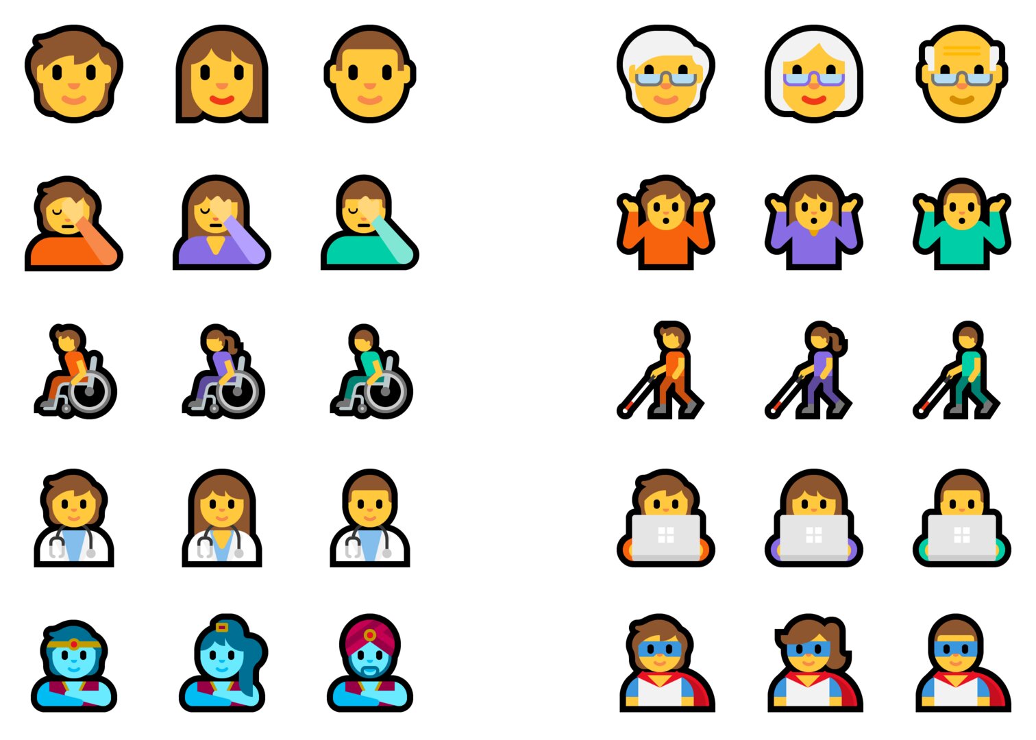 Geschlechtsneutrales Emoji (jeweils links)