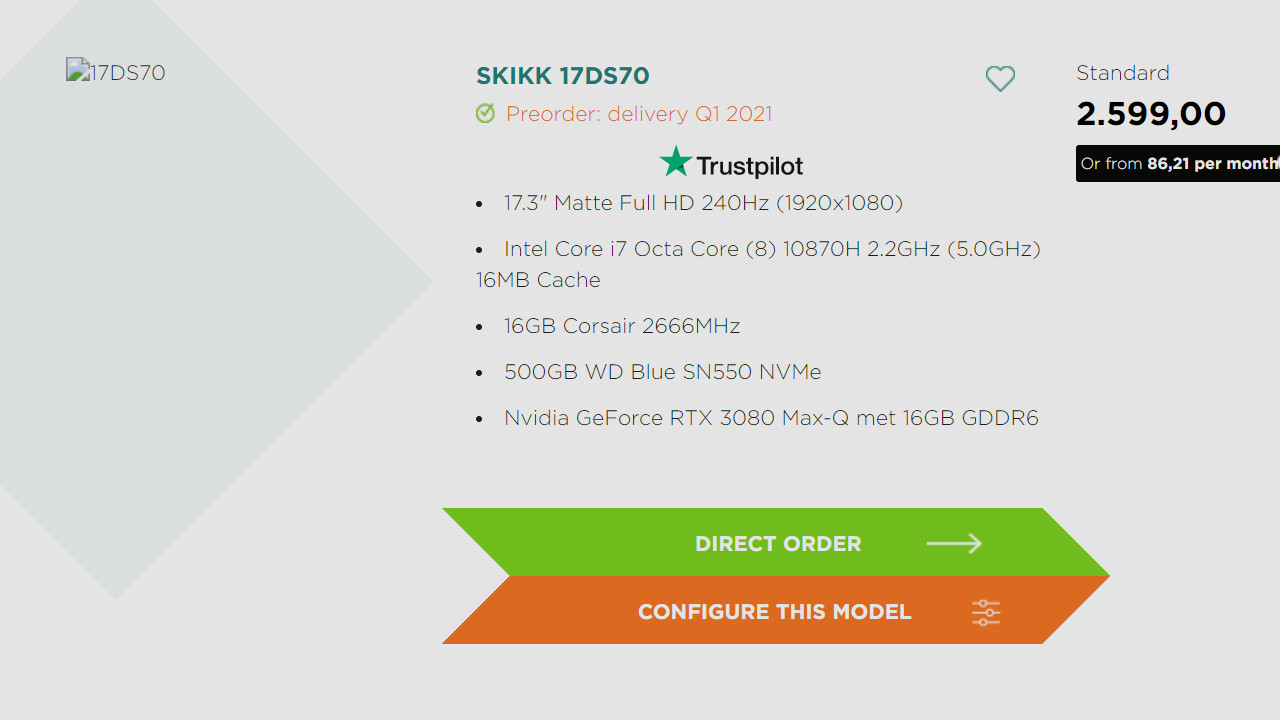 GeForce Mobile: RTX 3080 mit 16 GB, RTX 3070 mit 8 GB, RTX 3060 mit 6 GB