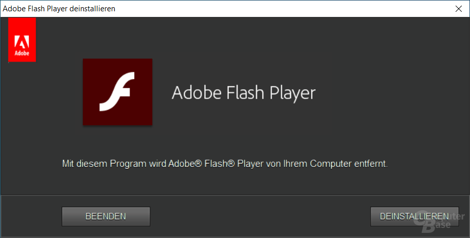 Adobe Flash Player Uninstaller in Aktion