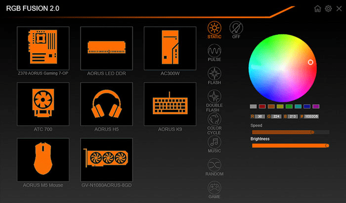 Gigabyte RGB Fusion 2.0 – Oberfläche