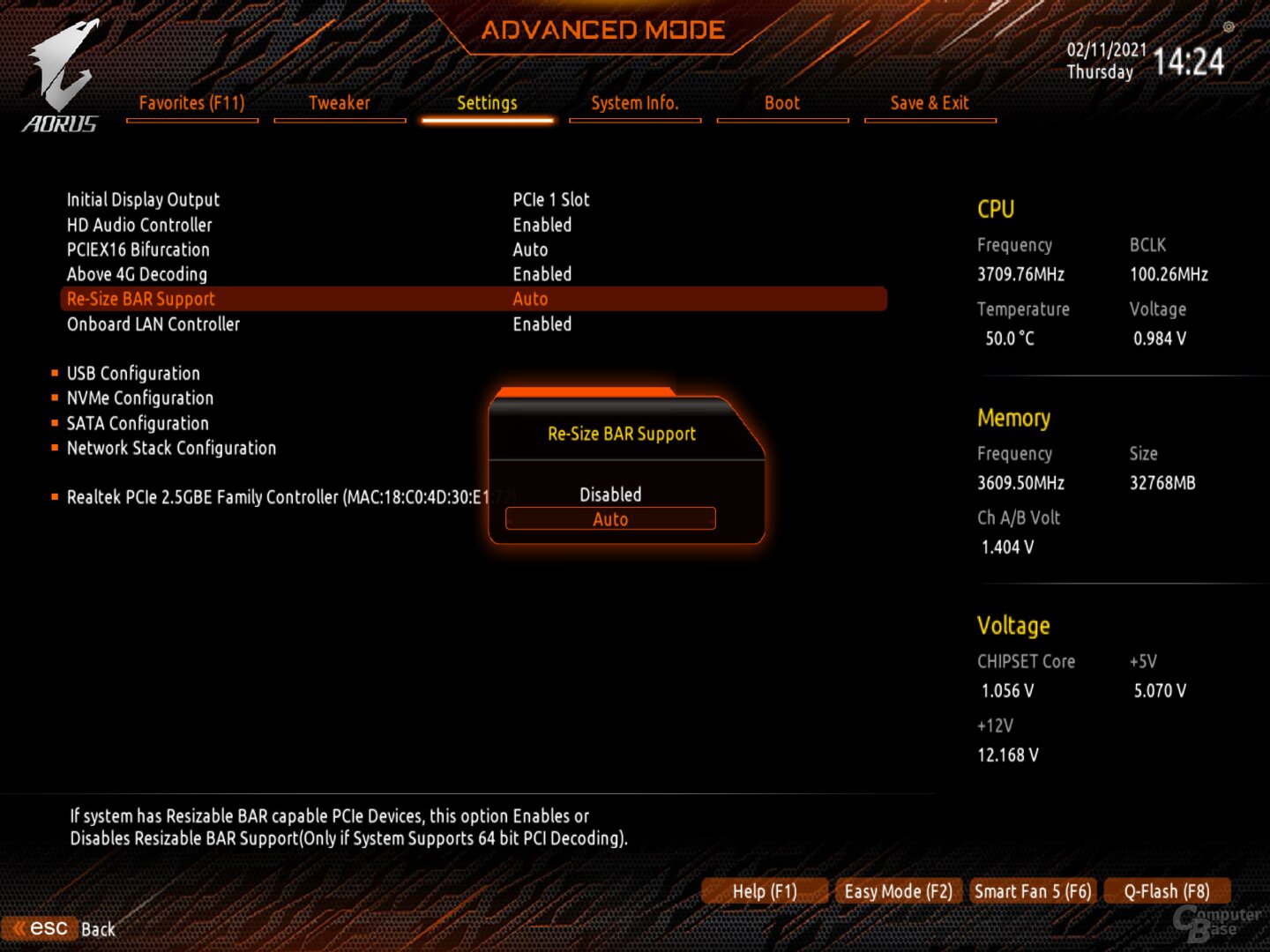 AMD SAM aktivieren auf dem Gigabyte B550 Aorus Pro