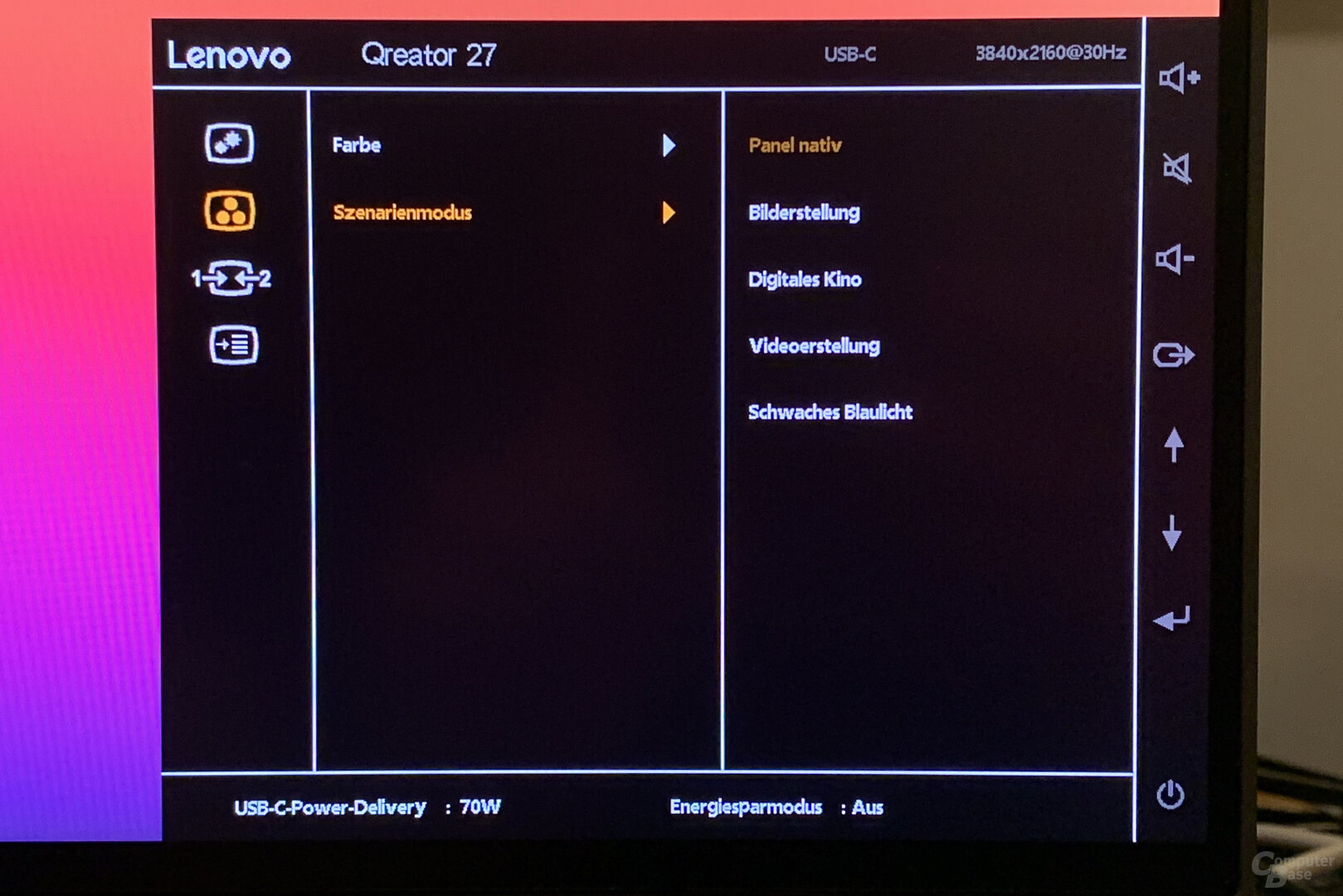 OSD des Lenovo Qreator 27